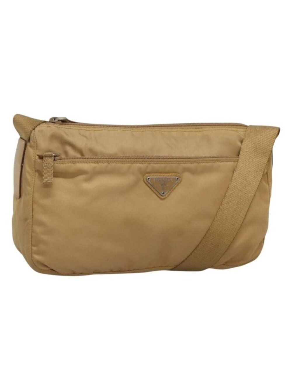 Authentic PRADA Shoulder Bag Nylon Beige Silver - Picture 1 of 16